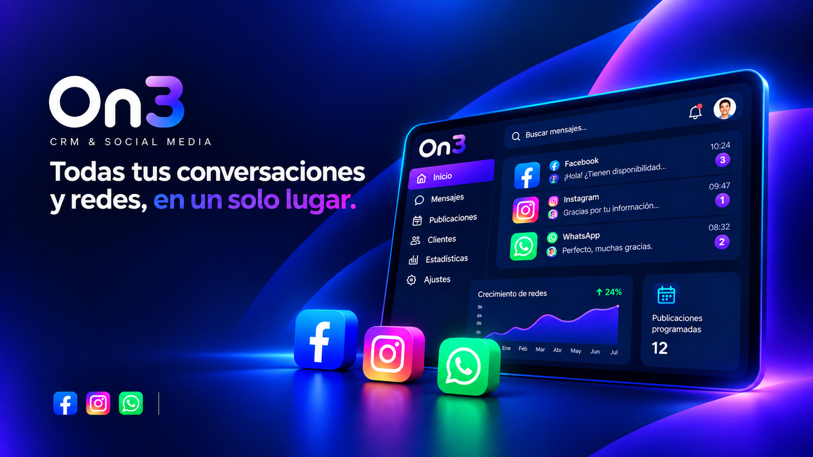 CRM a la medida: conversaciones de Facebook, Instagram y WhatsApp centralizadas en un solo panel.