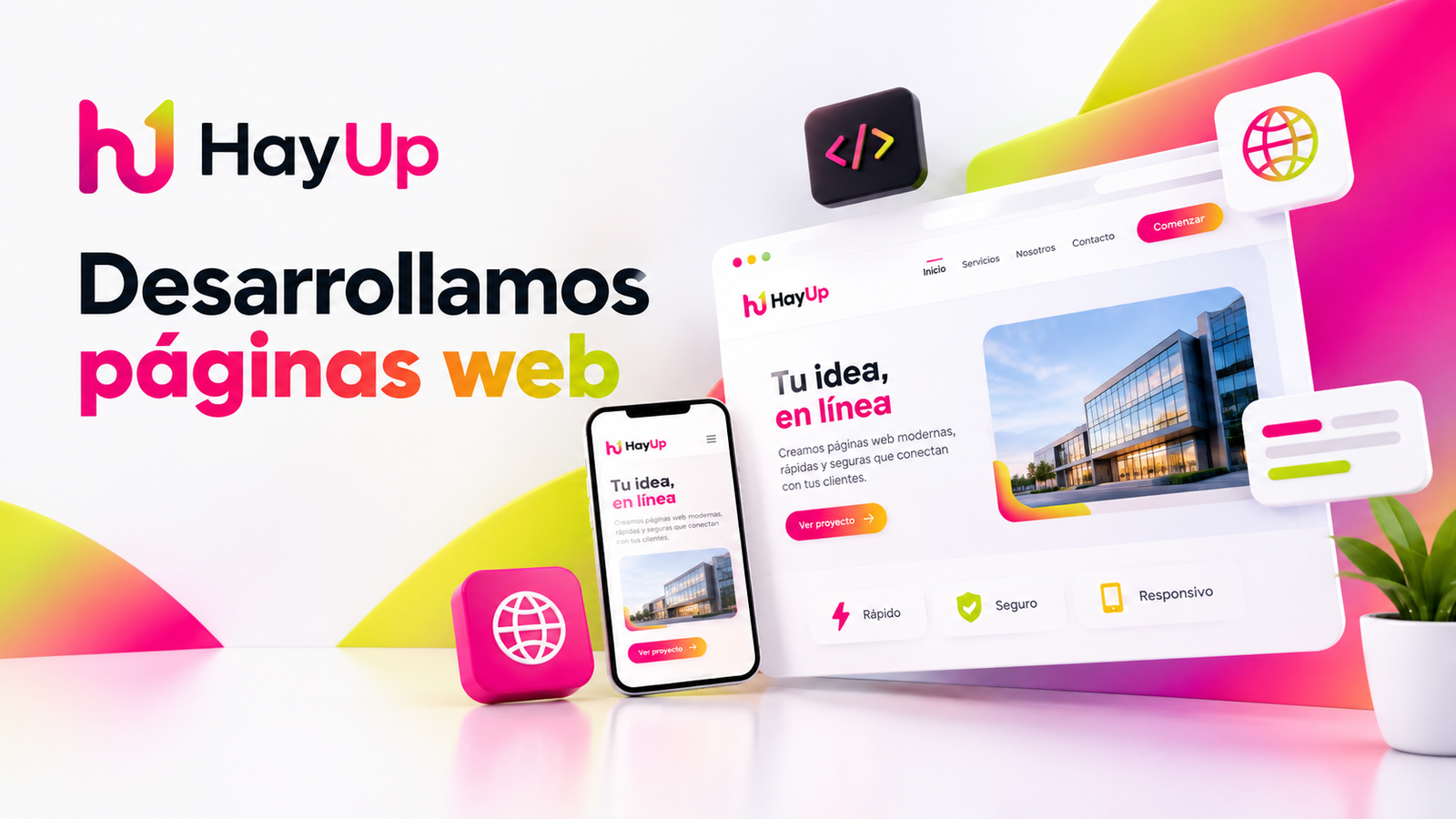 Diseño de página web HayUp para negocios: sitio moderno, rápido y responsivo.